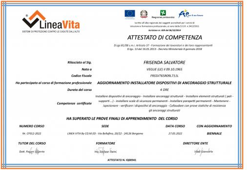 Linee vita certificate lecce salento puglia